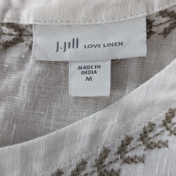 J Jill Love Linen Cross Stitch Casual Top White Sage Brush Size M - Picture 5 of 10